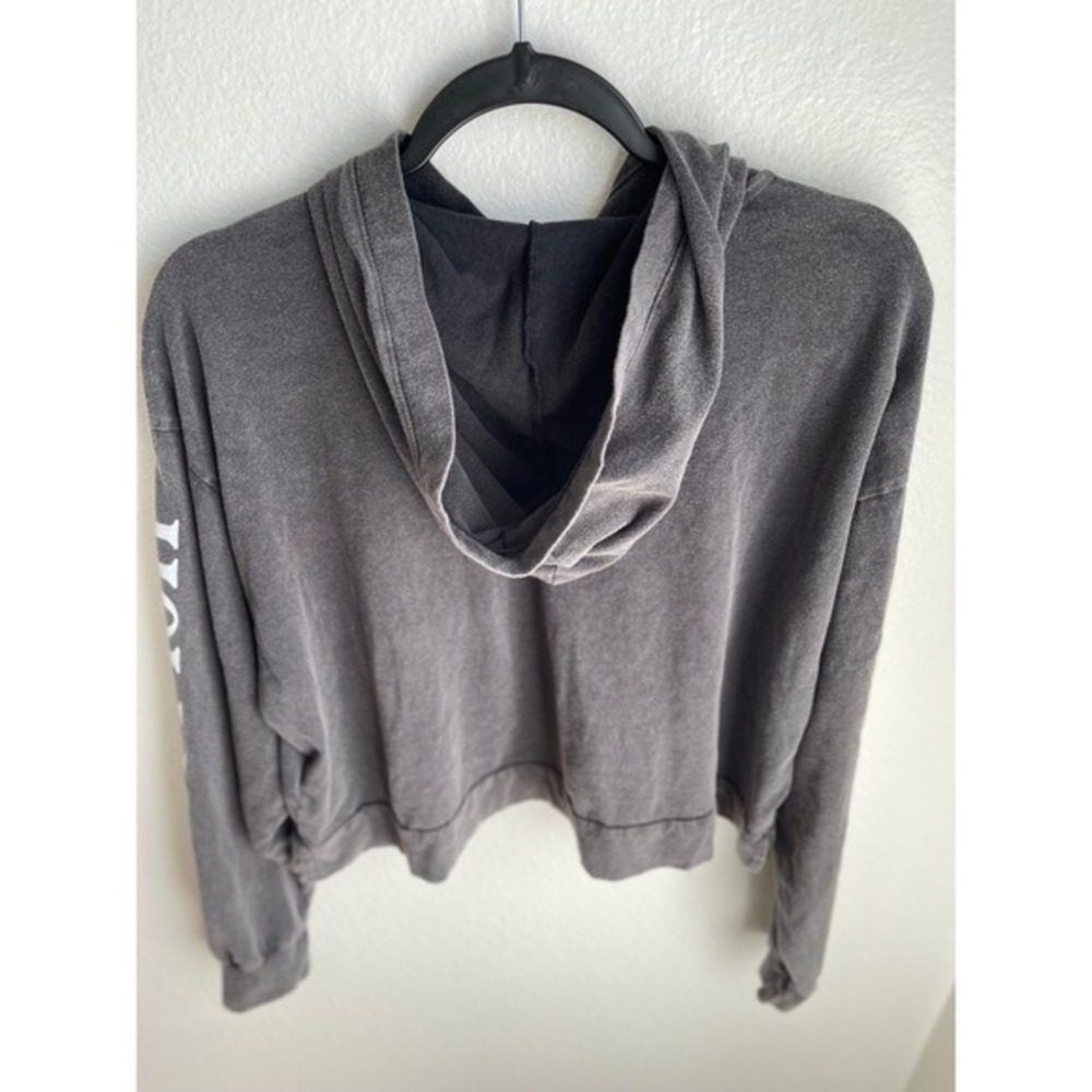 Hollister Womens Cropped Hoodie Gray Long Sleeve Logo Graphic Sweatshirt Large - Picture 12 of 16